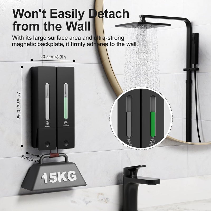 Aeakey Shampoo and Conditioner Dispenser 2-Chamber Wall-Mounted Shower Soap Dispenser, No-Drill Installation, 800ML Capacity, Ideal for Bathrooms - Image 5